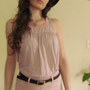 Light Mauve American Eagle Top with Neon Pink Trim